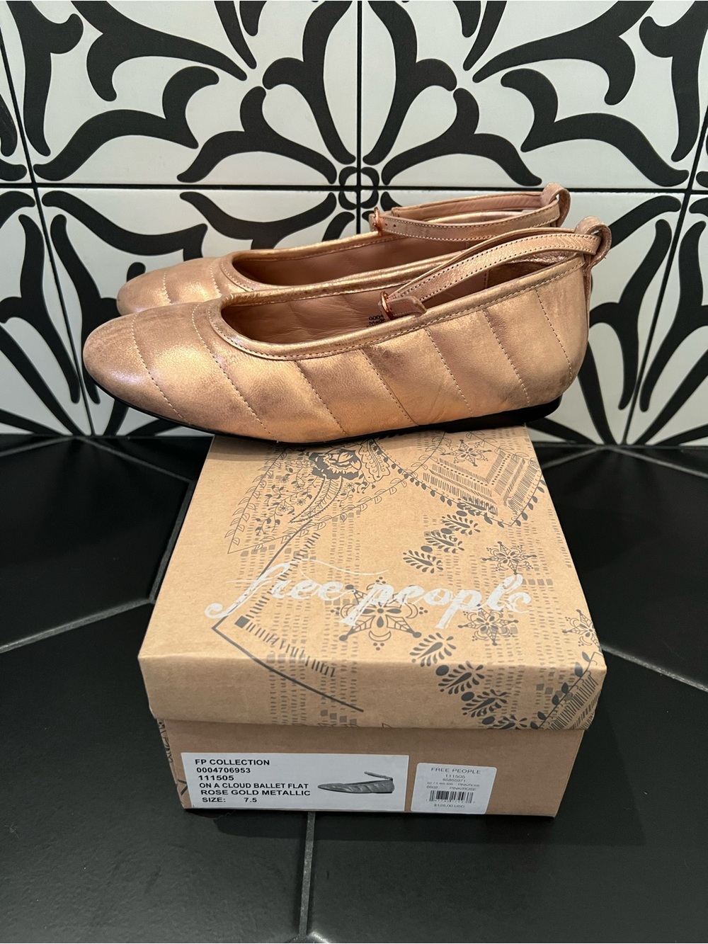Free People On a Cloud ballet flat, rose gold metallic, size 7.5, NWT